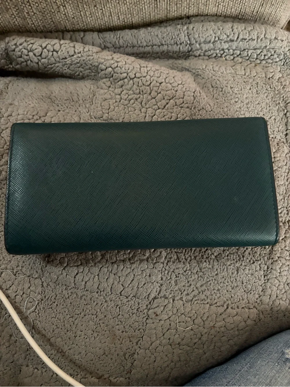 MCM Green Leather Trifold Wallet with Gold Emblem